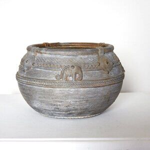 Indian Traditional Tribal Pot With Elephant, Antique Dhokra Measuring Bowl